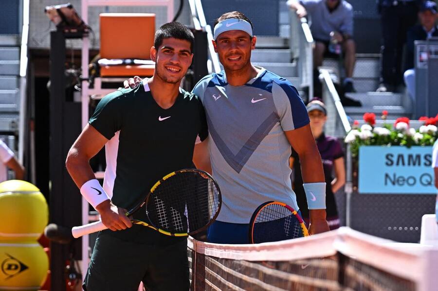 Tenis, ATP, Carlos Alcaraz a Rafael Nadal na turnaji Masters v Madridu, Španělsko