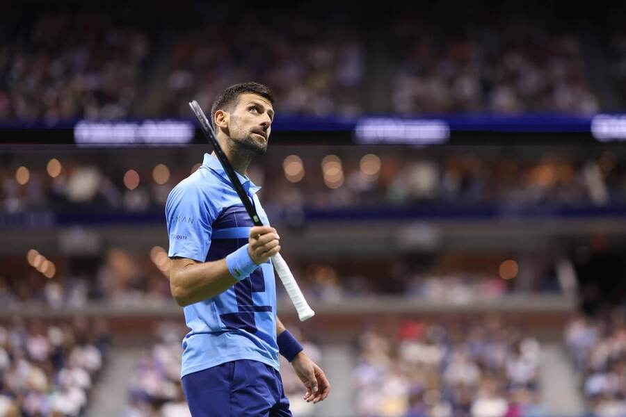 Tenista Novak Djokovič v zápase 3. kola US Open 2024, ve kterém prohrál s Alexeiem Popyrinem